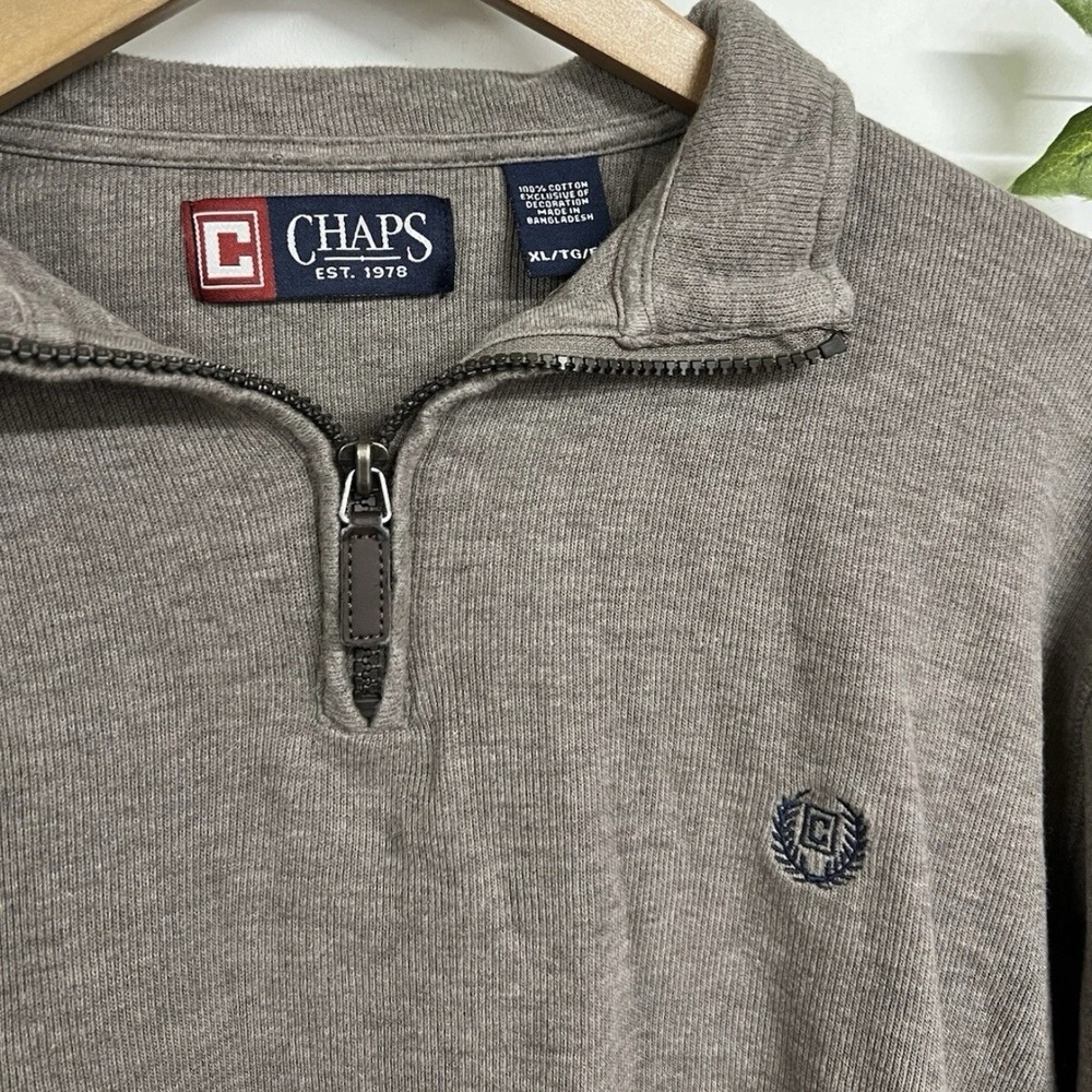 VTG Chaps Quarter Zip Sweater Preppy Pullover‎ Sweatshirt Brown Cotton Men's XL